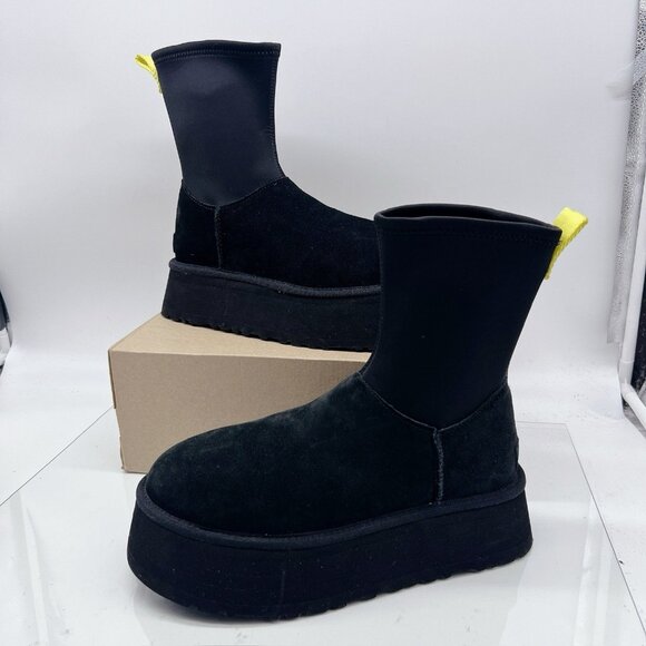 UGG WOMEN'S CLASSIC DIPPER Platform SUEDE SHEARLING LINED BOOTS Black US 9 - Picture 4 of 14